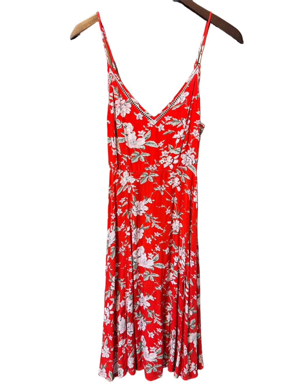 Lulu's Red Floral V-Neck Midi Slip Dress